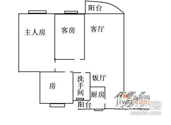 富丽家园3室1厅1卫91㎡户型图