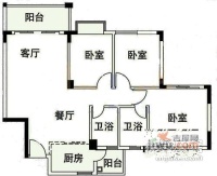 广州奥林匹克花园3室2厅1卫115㎡户型图