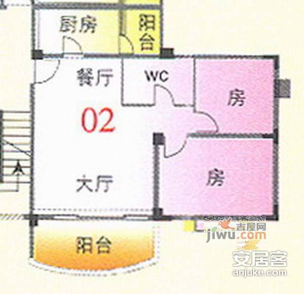 广州奥林匹克花园2室1厅1卫60㎡户型图