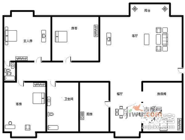 新康花园3室2厅2卫128㎡户型图