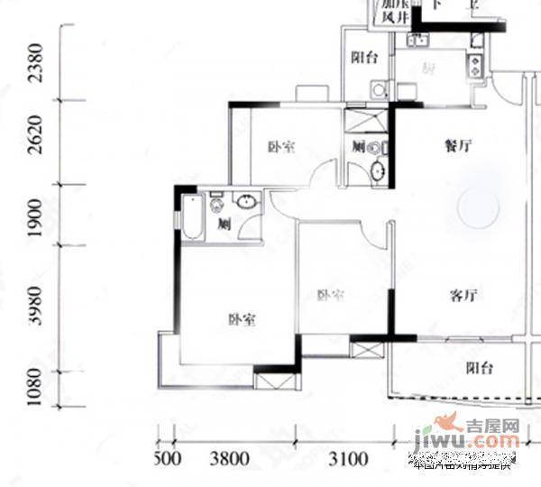 富力桃园3室2厅2卫140㎡户型图