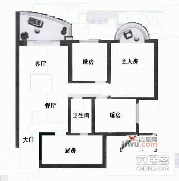 祈福新邨倚湖湾3室2厅1卫98㎡户型图