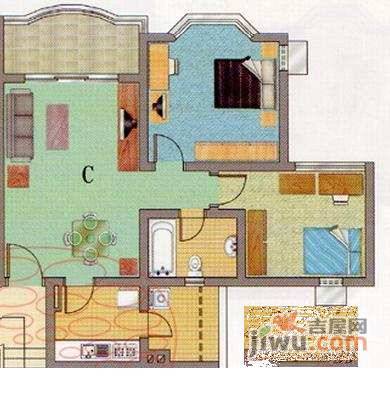 祈福新邨康怡居2室2厅1卫68㎡户型图