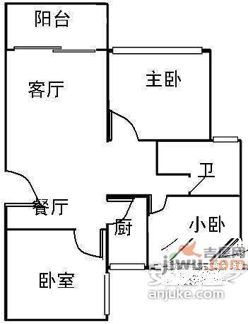 晓港湾3室2厅1卫92㎡户型图