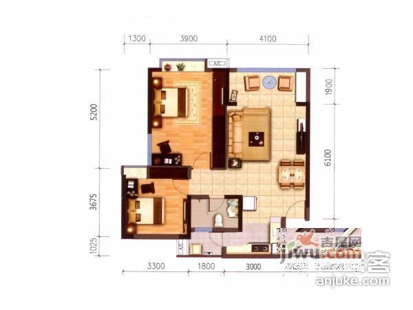 老会展现代城2室2厅1卫90㎡户型图