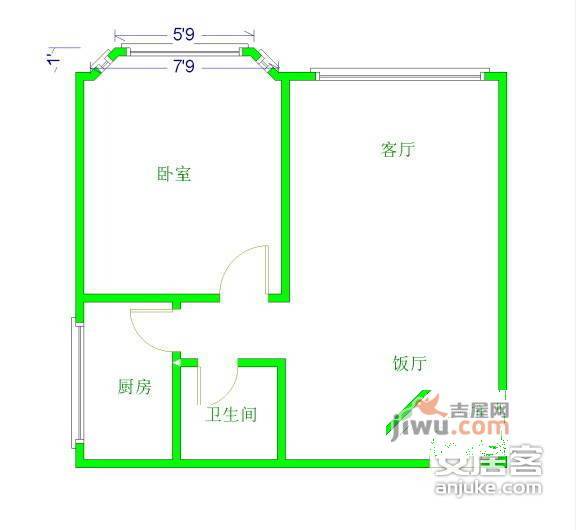 金像雅苑1室1厅1卫45㎡户型图