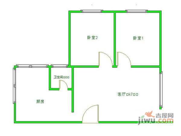 五里墩路小区2室2厅1卫61㎡户型图