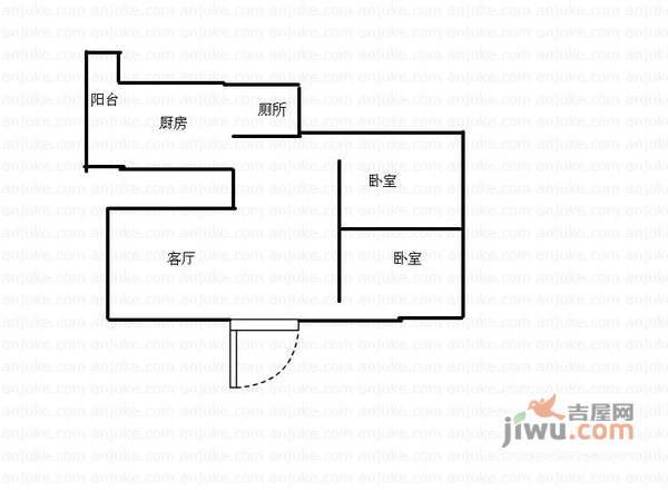 化工院2室1厅1卫户型图