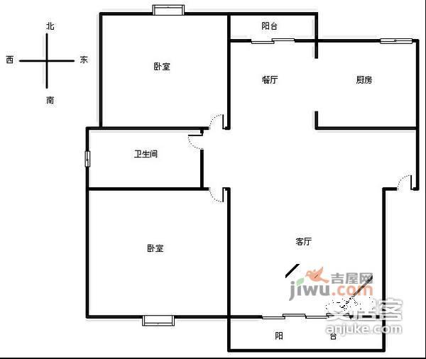 京龙嘉苑2室2厅1卫84㎡户型图