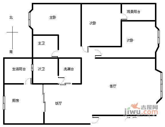 府河菁华3室2厅2卫129㎡户型图