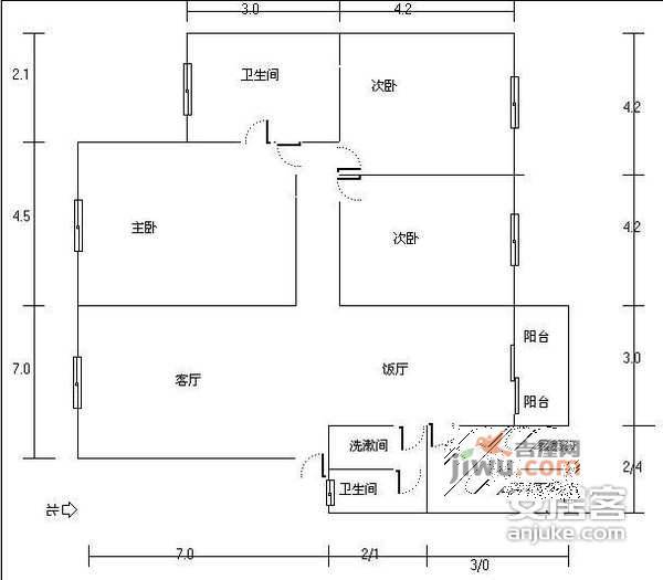 府河花园3室2厅2卫132㎡户型图