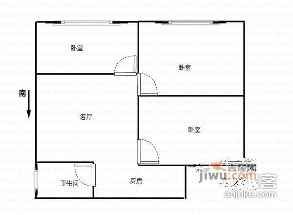 晓初公寓3室1厅1卫112㎡户型图