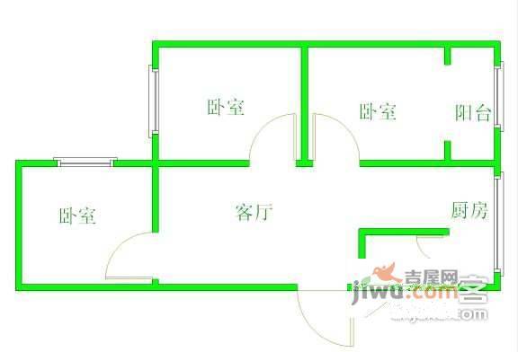 后沙湾小区3室1厅1卫59㎡户型图