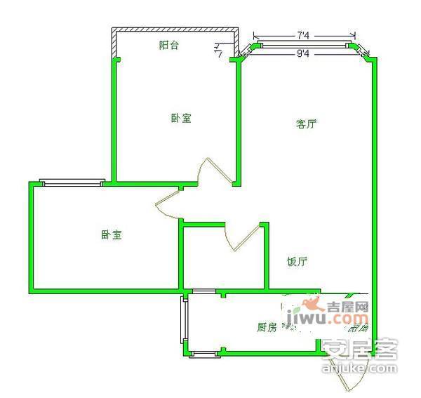 西城星座2室2厅1卫87㎡户型图