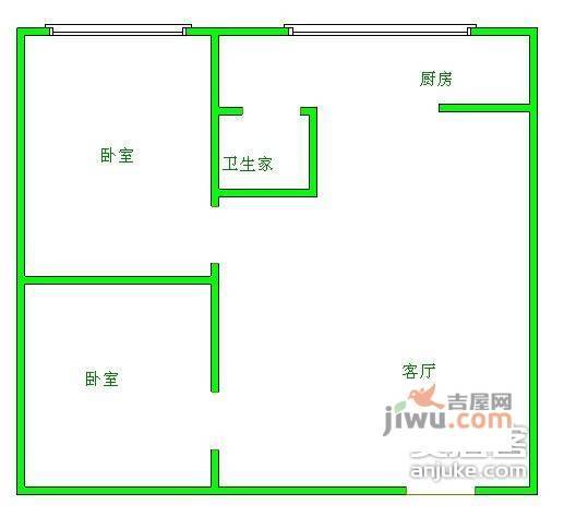 九里堤中路小区2室1厅1卫72㎡户型图