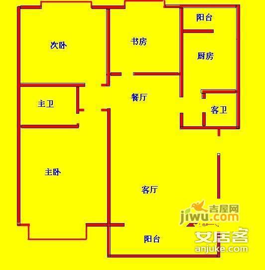 弘民新城3室2厅2卫132㎡户型图