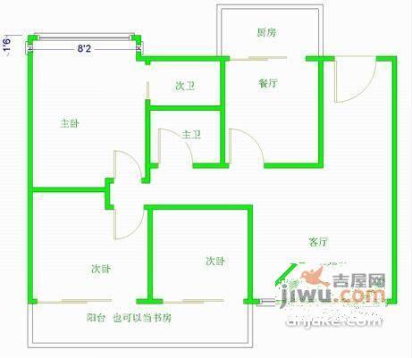 临江名居3室2厅2卫户型图