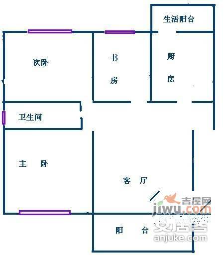 长冶南阳锦城锦绣阁3室2厅1卫98㎡户型图