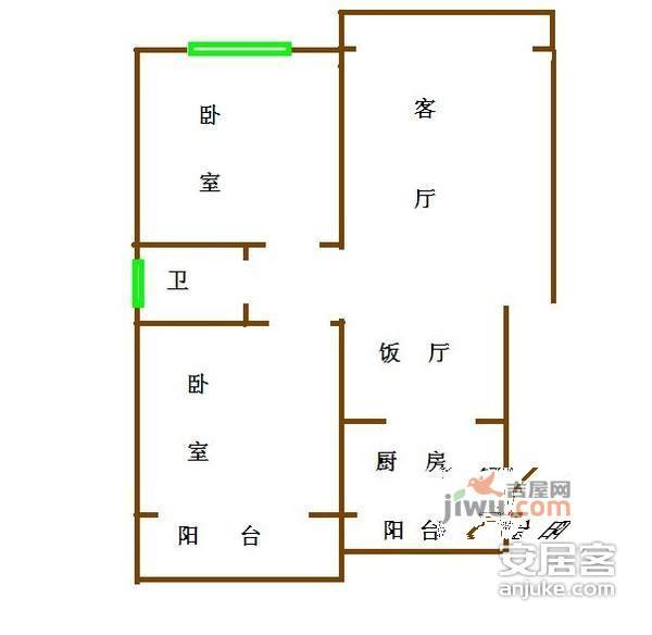 长冶南阳锦城锦绣阁2室2厅1卫95㎡户型图