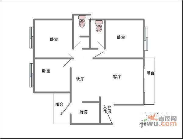 长冶南阳锦城锦绣阁3室2厅2卫94㎡户型图