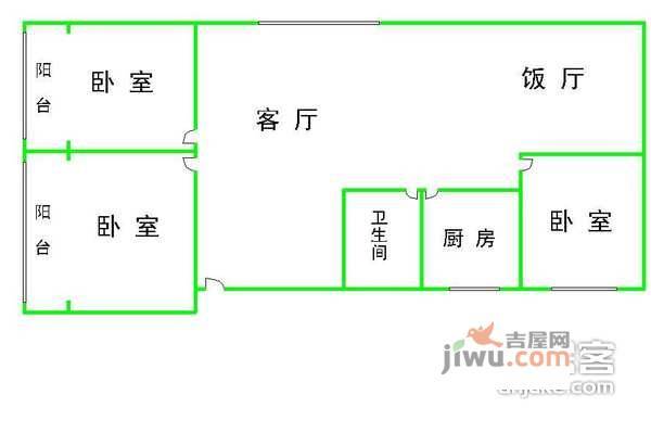 金城商住楼3室2厅1卫124㎡户型图