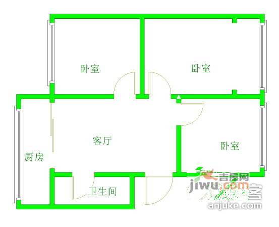 马鞍山小区3室1厅1卫105㎡户型图