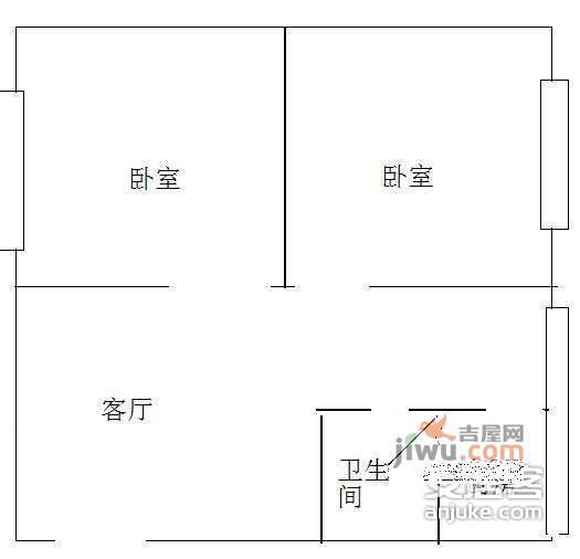 青羊西路小区2室1厅1卫55㎡户型图