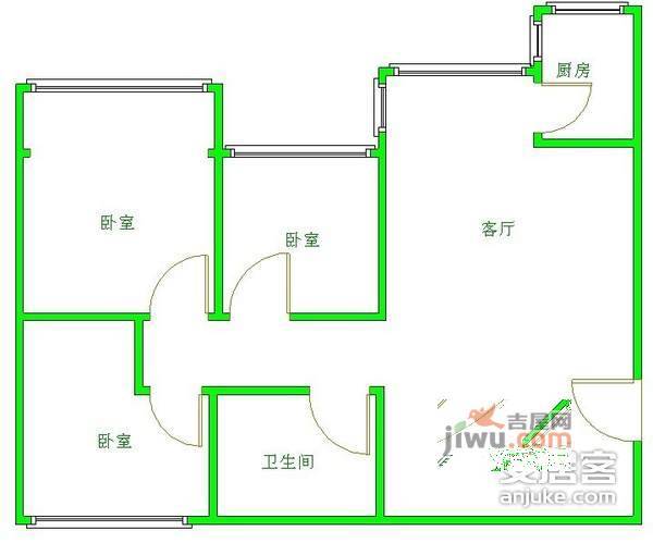 九里苑3室2厅1卫128㎡户型图