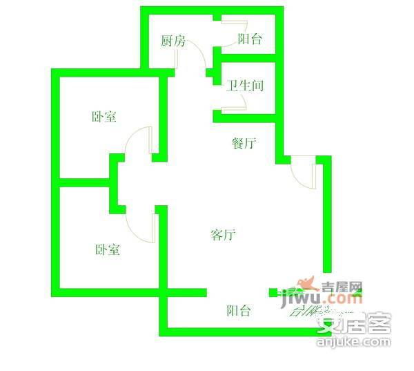 学府嘉苑2室2厅1卫81㎡户型图