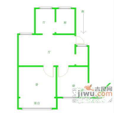 学府嘉苑2室1厅1卫57㎡户型图