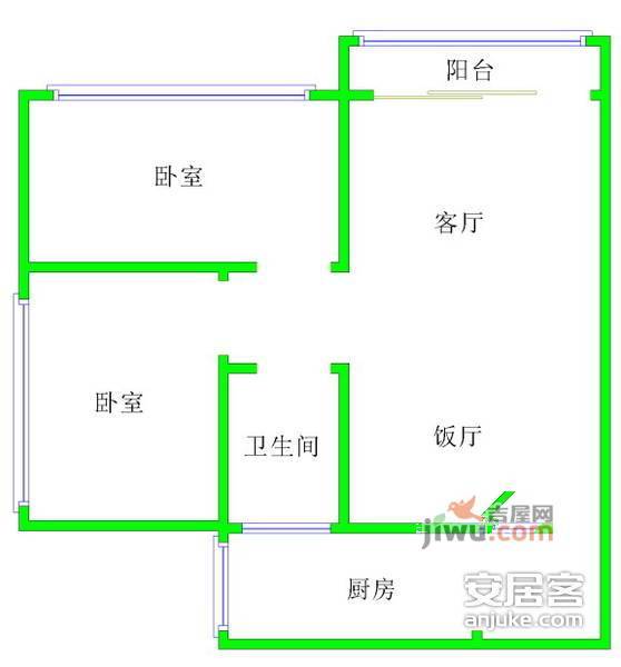 天地芳苑2室2厅1卫83㎡户型图