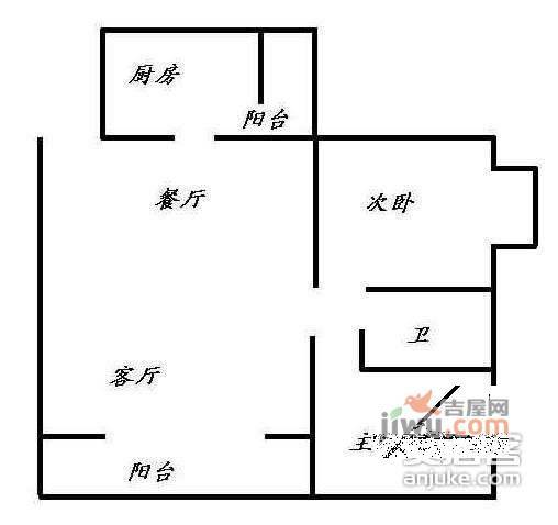 新疆石油花园2室2厅1卫85㎡户型图