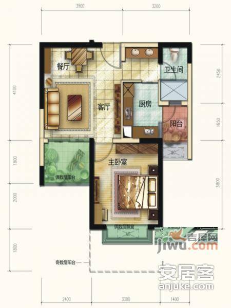 西锦国际二期1室1厅1卫52㎡户型图