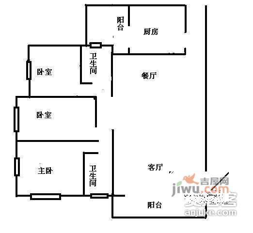 温哥华花园3室2厅2卫127㎡户型图