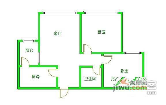 温哥华花园2室2厅1卫96㎡户型图