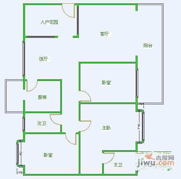 温哥华花园3室2厅2卫127㎡户型图