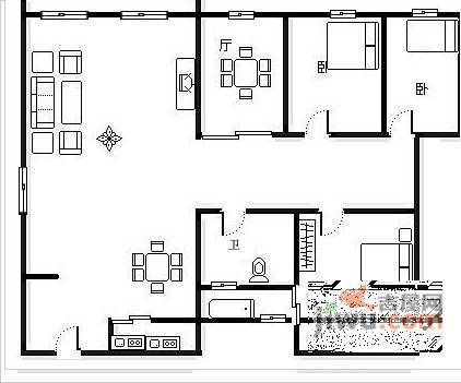 幸福公社福村3室2厅2卫140㎡户型图