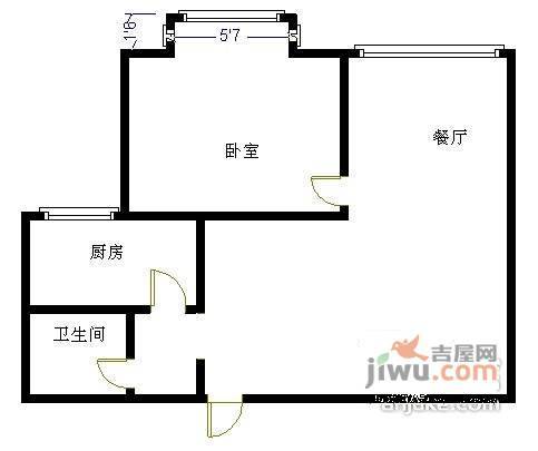 唯特郡1室2厅1卫59㎡户型图