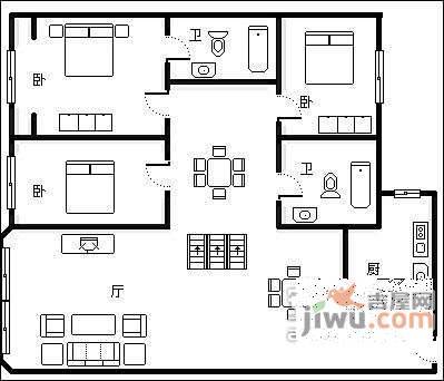 馨宁居3室2厅2卫135㎡户型图