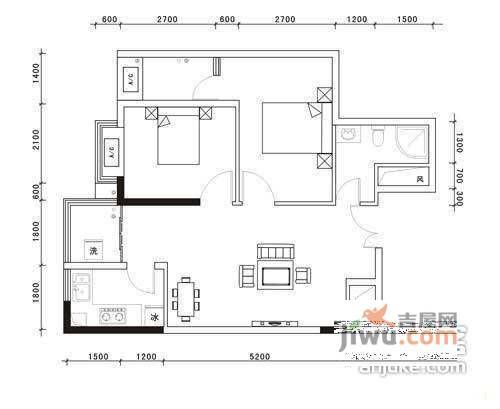 秀城嘉园2室1厅1卫87㎡户型图