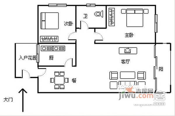 蓝岸丽景2室2厅1卫97㎡户型图