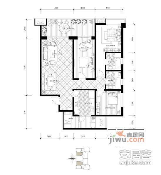 龙湖世纪3室2厅2卫141㎡户型图