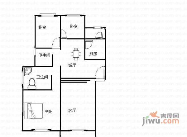 学府美地3室2厅2卫120㎡户型图