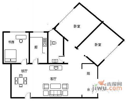 南锦公寓3室2厅1卫93㎡户型图