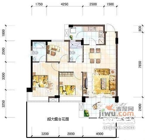 雅居乐花园独栋3室2厅2卫128㎡户型图