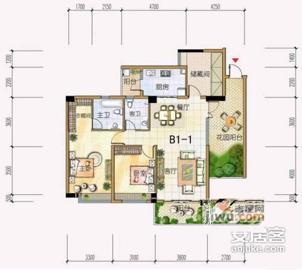 雅居乐花园独栋3室2厅2卫128㎡户型图