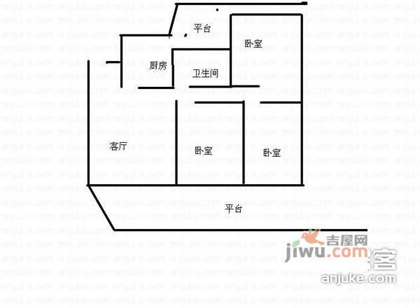 雅居乐花园独栋3室2厅1卫88㎡户型图