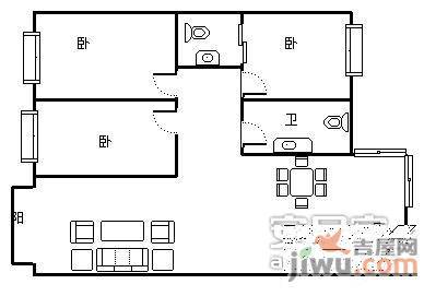 双华麓港3室2厅2卫113㎡户型图