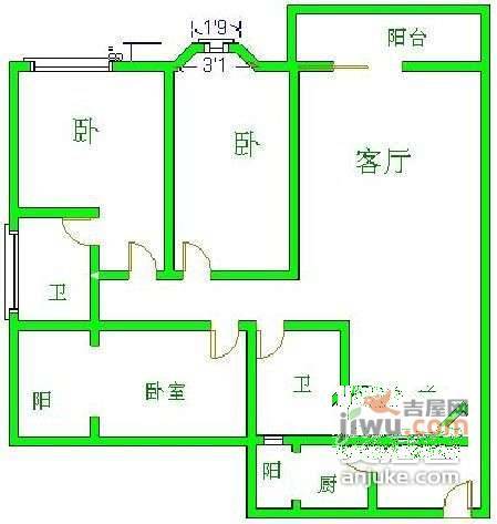 双华麓港3室2厅1卫105㎡户型图