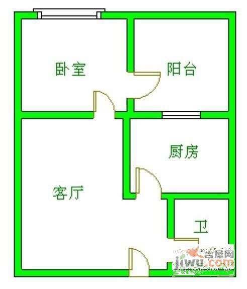 双华麓港1室1厅1卫43㎡户型图